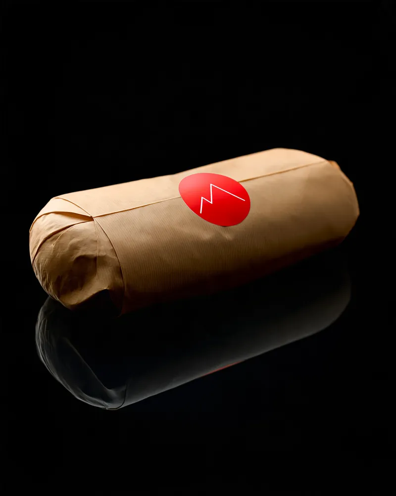 A Cold Mountain sub fully wrapped in kraft paper and closed with a single red circular seal.