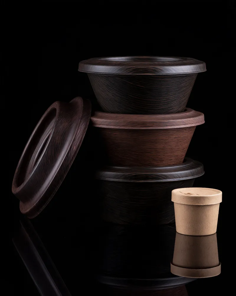 BC Bowls faux wood grain molded fiber bowls, nested.